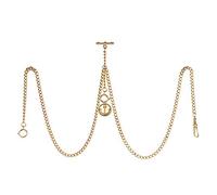TREEWETO Men's Double Albert Chain Pocket Watch Curb Link Key Chain 3 Hooks with Antique Anchor Pendant Design Charm Fob T Bar, Gold, Retro