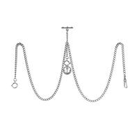 TREEWETO Men's Double Albert Chain Pocket Watch Curb Link Key Chain 3 Hooks with Antique Anchor Silver Pendant Design Charm Fob T Bar