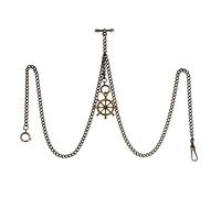 TREEWETO Men's Double Albert Chain Pocket Watch Curb Link Key Chain 3 Hooks with Antique Bronze Rudder Pendant Design Charm Fob T Bar