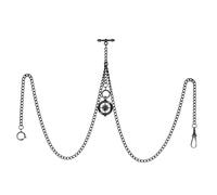 TREEWETO Men's Double Albert Chain Pocket Watch Curb Link Key Chain 3 Hooks with Antique Compass Pendant Design Charm Fob T Bar, Black