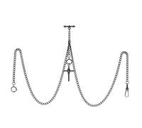 TREEWETO Men's Double Albert Chain Pocket Watch Curb Link Key Chain 3 Hooks with Antique Cross Pendant Design Charm Fob T Bar, Black