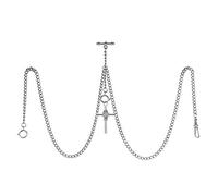 TREEWETO Men's Double Albert Chain Pocket Watch Curb Link Key Chain 3 Hooks with Antique Cross Silver Pendant Design Charm Fob T Bar
