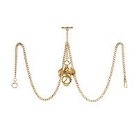 TREEWETO Men's Double Albert Chain Pocket Watch Curb Link Key Chain 3 Hooks with Antique Dragon Gold Pendant Design Charm Fob T Bar