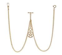 TREEWETO Men's Double Albert Chain Pocket Watch Curb Link Key Chain 3 Hooks with Antique Five-Pointed Star Pendant Design Charm Fob T Bar, Gold