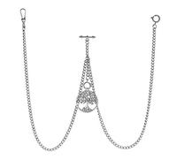 TREEWETO Men's Double Albert Chain Pocket Watch Curb Link Key Chain 3 Hooks with Antique Life Tree Pendant Design Charm Fob T Bar, Silver