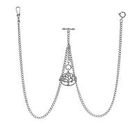 TREEWETO Men's Double Albert Chain Pocket Watch Curb Link Key Chain 3 Hooks with Antique Life Tree Pendant Design Charm Fob T Bar, Silver