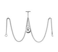 TREEWETO Men's Double Albert Chain Pocket Watch Curb Link Key Chain 3 Hooks with Antique Lucky Four-Leaf Clover Silver Pendant Design Charm Fob T Bar