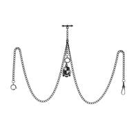 TREEWETO Men's Double Albert Chain Pocket Watch Curb Link Key Chain 3 Hooks with Antique Shield Pendant Design Charm Fob T Bar, Black