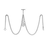 TREEWETO Men's Double Albert Chain Pocket Watch Curb Link Key Chain 3 Hooks with Antique Silver Life Tree Pendant Design Charm Fob T Bar