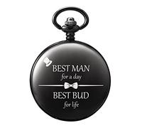 TREEWETO Mens Engraved Pocket Watch Best Man Gifts for Wedding Proposal Gift -Best Man for a Day Pocket Watches for Men, Black