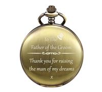 TREEWETO Mens Engraved Pocket Watch Father of The Groom Gifts from Bride - to Dad of Groom Pocket Watches Wedding Gift for Father in Law, Bronze