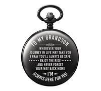 TREEWETO Mens Engraved Pocket Watch for Grandson, Black