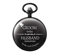 TREEWETO Mens Engraved Pocket Watch for Groom, Black