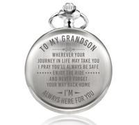 TREEWETO Men's Engraved Pocket Watch Gift for Grandson, Graduation Gift for Him, Silver