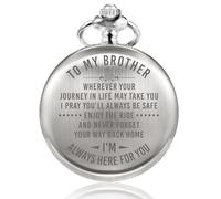 TREEWETO Mens Engraved Pocket Watch Gifts for Brother, Unique Birthday Gift Ideas for Man, Graduation Gifts for Him, Present for Men, Silver