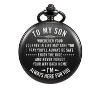 TREEWETO Mens Engraved Pocket Watch, Gifts for Son,Black