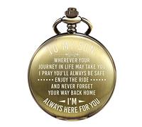 TREEWETO Mens Engraved Pocket Watch Gifts for Son from Mom Dad, Unique Birthday Gift Ideas for Grandson, Graduation Gifts for Him, Present for Boys Men, Bronze
