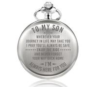 TREEWETO Mens Engraved Pocket Watch Gifts for Son from Mom Dad, Unique Birthday Gift Ideas for Grandson, Graduation Gifts for Him, Present for Men, Silver
