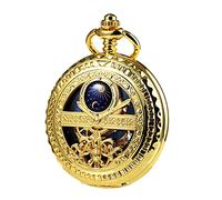TREEWETO Men's Mechanical Roman Numerals Dial Sun and Moon Skeleton Gold Case Pocket Watches with Box and Chains for Mens Women