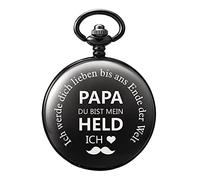 TREEWETO Men's Pocket Watch for Dad, Personalised Engraved Pocket Watches Black with Chain for Men, Anniversary Birthday Gifts Gift for Birthday Father's Day Father