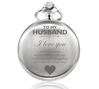 TREEWETO Mens Pocket Watch Gifts for Birthday Anniversary Valentines Day Wedding Fathers Day Christmas, Personalized Pocket Watches for Him Silver