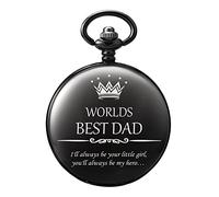 TREEWETO Mens Pocket Watch Gifts for Dad from Daughter - Engraved 'Worlds Best Dad. You'll Always be My Hero' Black Pocket Watches Birthday Gift