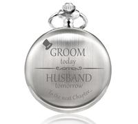 TREEWETO Men's Pocket Watch Groom's Pocket Watches for Wedding Gift for Man to Groom Husband (Silver)
