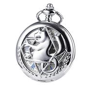 TREEWETO Men's Pocket Watch Mechanical Double Cover Full Metal Alchemist Skeleton Steampunk for Men Women with Chain Box