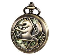 TREEWETO Men's Pocket Watch Mechanical Double Cover Full Metal Alchemist Skeleton Steampunk for Men Women with Chain Box