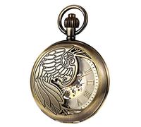 TREEWETO Men's Pocket Watch with Chain, Retro Eagle Analog Steampunk Skeleton Watch, Mechanical Pocket Watches with Roman Numerals for Men, Bronze, Skeleton Watch,Mechanical