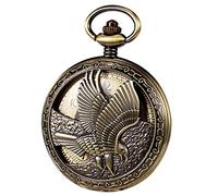 TREEWETO Men's Pocket Watch with Chain, Retro Eagle Analogue Steampunk Skeleton Watch, Mechanical Hand Winding Pocket Watches with Roman Numerals for Men, bronze, Dies: