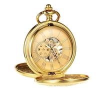 TREEWETO Men's Pocket Watch with Chain Retro Gear Design Double Lid Antique Mechanical Chain Watch Roman Numerals for Father Grandpa Birthday Anniversary, gold, Classic/vintage