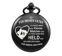 TREEWETO Men's Pocket Watch with Engraving Chain Black Gift for Birthday Father's Day Father's Day Gift