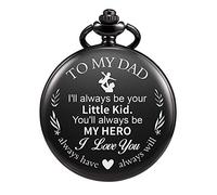 TREEWETO Mens Quartz Personalized Black Pocket Watch Engraved Engraving Customized with Chain Gift Box for Dad Father Papa Uncle Grandpa Grandfather Love