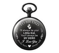 TREEWETO Mens Quartz Personalized Pocket Watch Engraved Engraving Customized with Chain Gift Box for Dad Father Papa Uncle Grandpa Grandfather Love, Black,