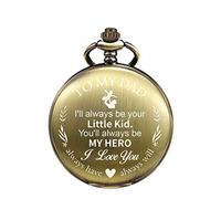 TREEWETO Mens Quartz Personalized Pocket Watch Engraved Engraving Customized with Chain Gift Box for Dad Father Papa Uncle Grandpa Grandfather Love, Bronze,