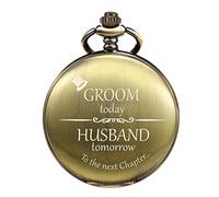 TREEWETO Mens Quartz Pocket Watch, Bronze, Gift for Groom on Wedding Day, Personalized Engraving Option, 4.5 cm Diameter, Water Resistant