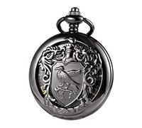TREEWETO Men's Retro Double Open Skeleton Mechanical Roman Numerals Shield Pocket Watch Black with Chain for Men Women