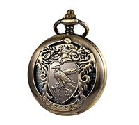 TREEWETO Men's Retro Double Open Skeleton Mechanical Roman Numerals Shield Pocket Watch Bronze with Chain for Men Women