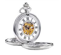 TREEWETO Men's Retro Half Hunter Mechanical Pocket Watch Silver Case Roman Numerals with Box