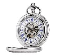 TREEWETO Men's Steampunk Skeleton Mechanical Silver Fob Retro Pocket Watch