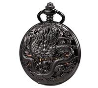 TREEWETO Mens Womens Antique Skeleton Mechanical Pocket Watch 3D Dragon Case with Chain Gift Box