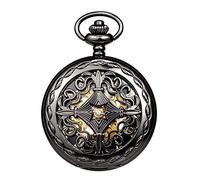 TREEWETO Mens Womens Pocket Watches Steampunk Black Copper Case Skeleton Mechanical Pocket Fob Watch