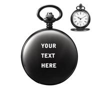 TREEWETO Personalised Engraved Black Pocket Watch with Chain