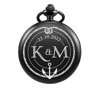 TREEWETO Personalised Engraved Pocket Watch Black Case Birthday Wedding Keepsake Presents for Best Man Groom Husband