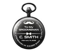 TREEWETO Personalised Engraved Pocket Watch Custom Fob Watch Present for Best Man Groonsman Groom Wedding Birthday Black Case