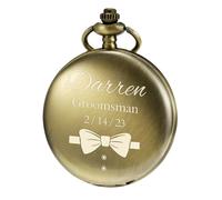 TREEWETO Personalised Engraved Pocket Watch Wedding Pocket Watches for Groomsman, Best Man & Groom Bronze Case