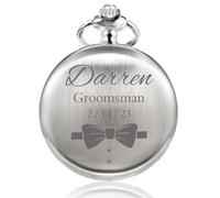 TREEWETO Personalised Engraved Pocket Watch Wedding Pocket Watches for Groomsman, Best Man & Groom Silver Case