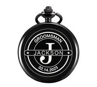 TREEWETO Personalised Laser Engraved Pocket Watch Custom Fob Watch Present for Best Man Groonsman Groom Wedding Birthday Valentines, Black