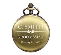 TREEWETO Personalized Engraved Best Man Bronze Pocket Watch Quartz Groomsman Gifts for Wedding Father of The Bride Groom Usher Wedding Gift